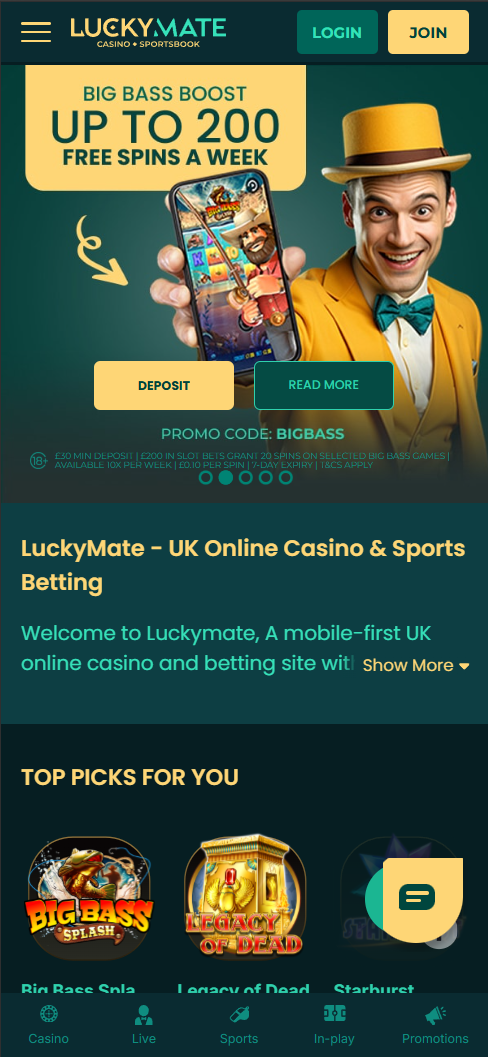 Lucky Mate Casino mobile interface